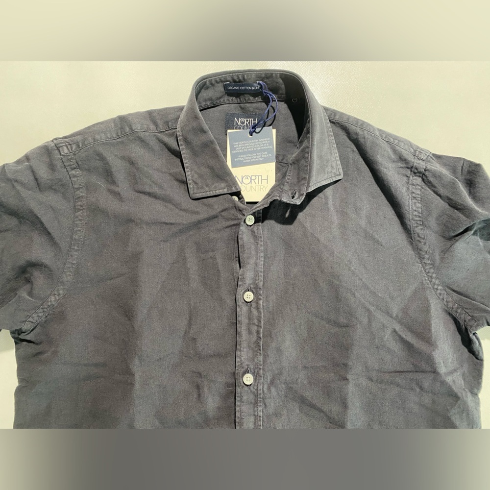 NEW- Size L Mens North Country Long Sleeve Button Down Shirt Linen Dark Navy - Picture 6 of 8